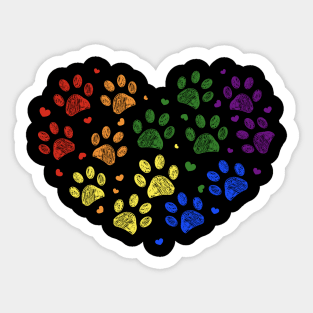 Rainbow colored paw prints with hearts Sticker